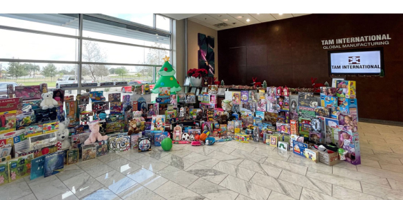 Toys gathered in the middle of the TAM foyer readied to be donated for Christmas