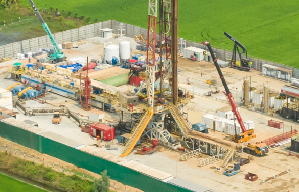 An aerial view of a carbon capture and sequestration facility