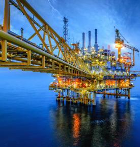 An offshore rig at night