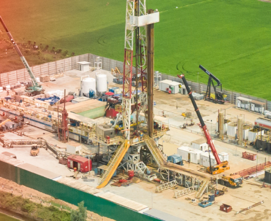 An aerial view of a carbon capture and sequestration facility