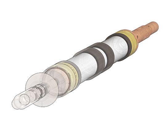 Schematics of a downhole packer with color coded parts added to it